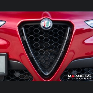 Alfa Romeo Stelvio Front V Shield Grill Frame + Emblem Frame Kit - Carbon Fiber 